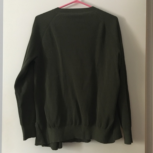 DRIES VAN NOTEN Olive Green Ribbed Cotton Peplum Hem Sweater M - Picture 3 of 8